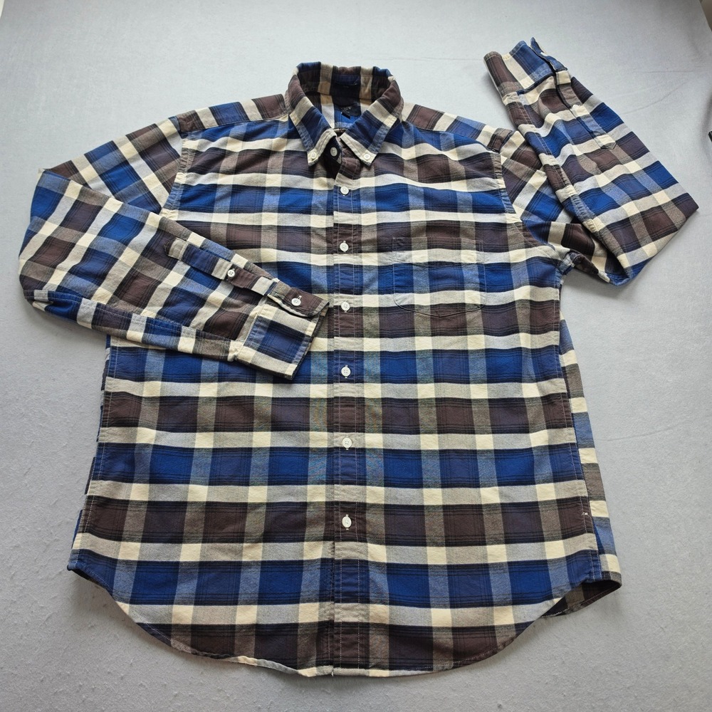 J.Crew Mens XL Slim Oxford Shirt Blue Brown Plaid Gingham Classic Workwear